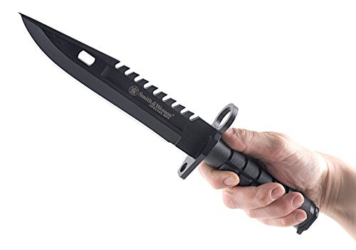Smith & Wesson SW3B 12.8in S.S. Fixed Blade Knife with 7.8in Bowie Blade with Notched Spine and Nylon Fiber Handle for Out...