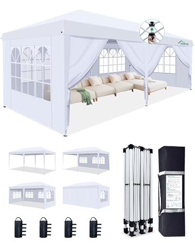 Acepic 10x20 Pop Up Canopy,2 Central Lock Easy Set-up Outdoor Party Tent with Top Vent, Commercial Tent, 6 Removable Sidew...