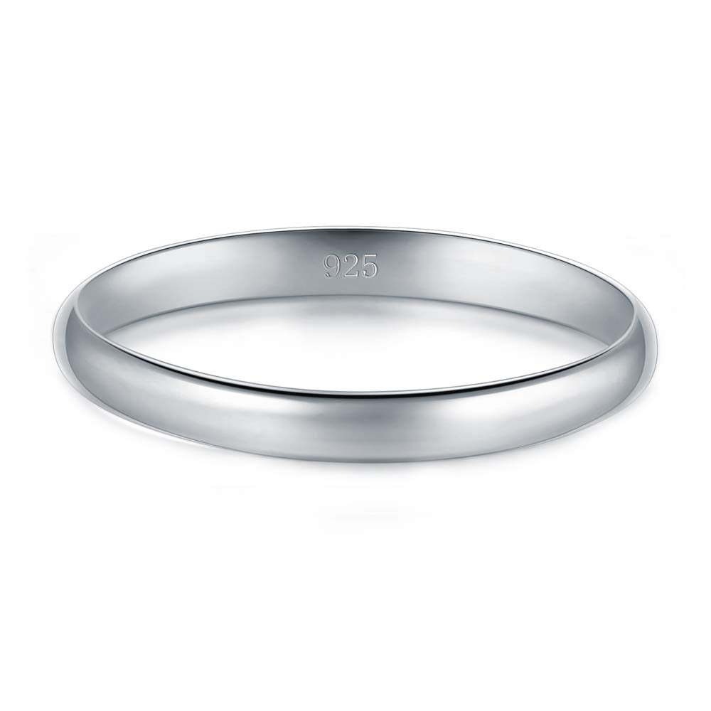 BORUO 925 Sterling Silver Ring High Polish Plain Dome Tarnish Resistant Comfort Fit Wedding Band 2mm Ring Size 7