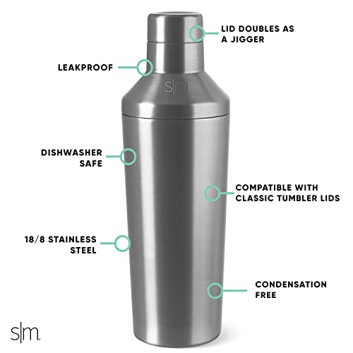 Simple Modern Cocktail Shaker Set with Jigger Lid | Stainless Steel Boston Shaker Insulated Martini Mixer for Mocktails | ...