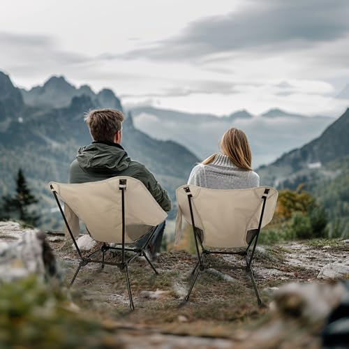Lightweight Camping Chairs with Adjustable Height, Portable Camping Chairs for Adults with Carry Bag and Side Pockets, Fol...