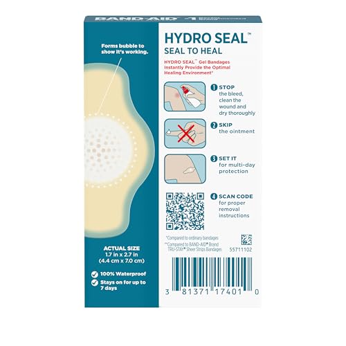 BAND-AID Brand Hydro Seal Adhesive Waterproof Bandages, Large Hydrocolloid Gel Patch for First Aid Support Better Healing ...