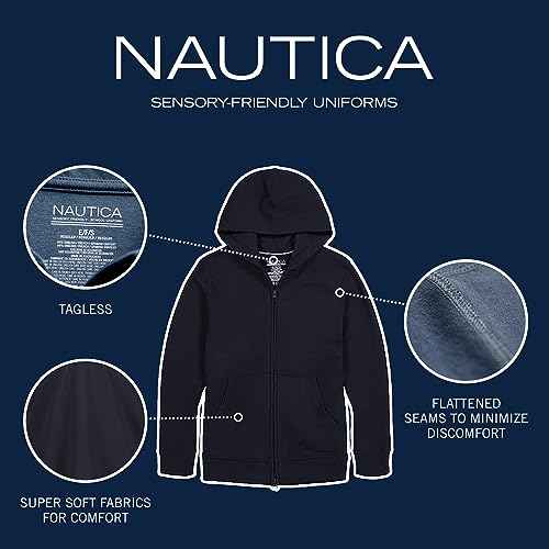 Nautica boys Long Sleeve Sensory-friendly Fleece Full Zip Hoodie