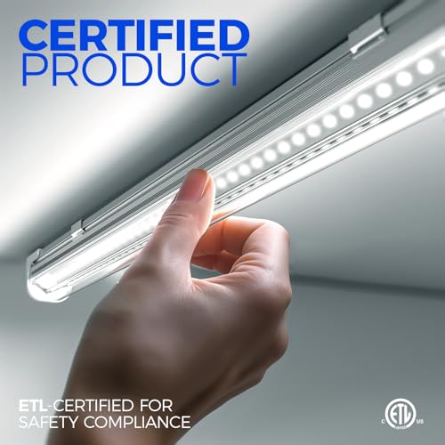 Barrina T8 LED Shop Lights for Workshop 4FT, 50W, 6500K, ‎Super Bright White, Clear Cover, Ceiling, V-Shape Shop Light Fix...