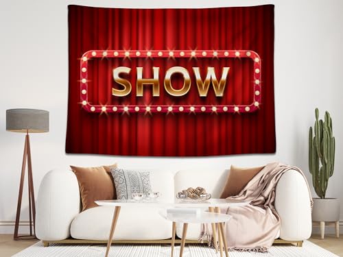 MAEQLQLM 5x4ft Night Show Backdrop Red Curtain Sparkling Bulbs Red Night Lights Background for Dancing Music Party Singer ...
