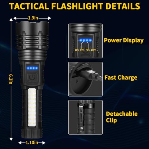 Rechargeable Flashlights High Lumens, 7Mode Super Bright Flashlight Camping, Adjustable Tactical Flash Light High Powered,...