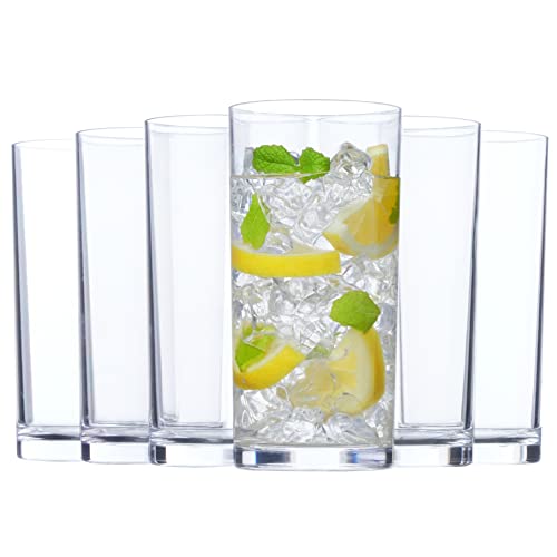 US Acrylic Classic Clear Plastic Reusable Drinking Glasses (Set of 6) 16oz Water Cups | BPA-Free Tumblers, Made in USA | T...