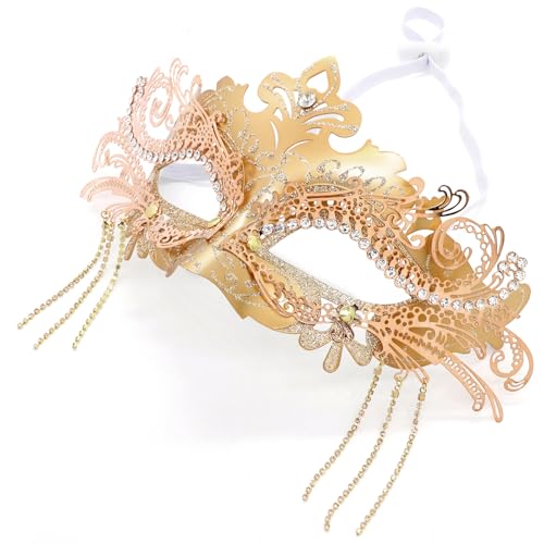 Coddsmz Women Masquerade Mask with Rhinestone Chains Venetian Mask Mardi Gras Decoration for Carnival Party Costume Masks