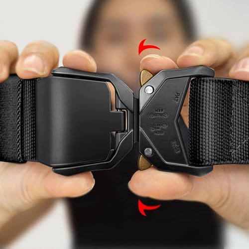 Belts for Men with Heavy-Duty Quick Release Buckle, Men's Military Stretch Nylon Web Belt for Hiking Work-Black