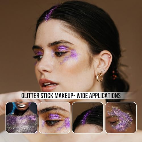 Brzeaf Purple Glitter Stick for Makeup, Not Greasy & Shimmery & Long Lasting, Chunky Glitter for Face/Body/Hair/Eyes, Sing...