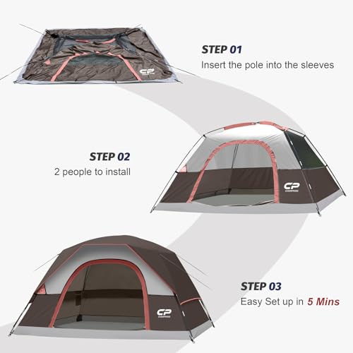 CAMPROS CP Tents for Camping 4 Person Tent Waterproof Windproof Double Layer Camping Tent, Easy Setup Dome Tent with Large...
