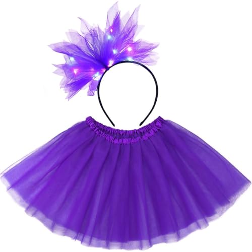 TWINKLEDE Women Tutu Skirt with Led Headband Classic 4 Layered Tutus Christmas Costume Skirts for Adult