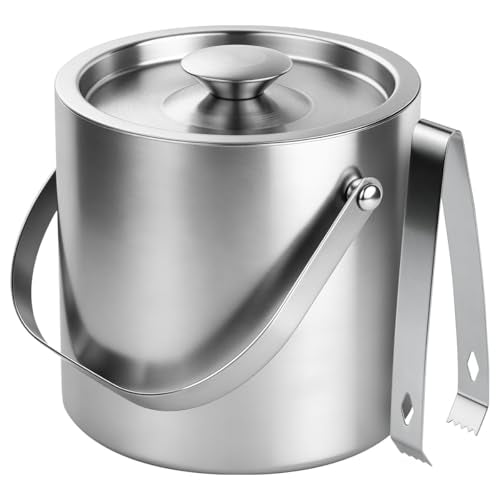 ChefBee Stainless Steel Ice Bucket - 3L Double-Wall Insulated Ice Buckets for Parties with Lid & Tongs, Large Champagne Wi...