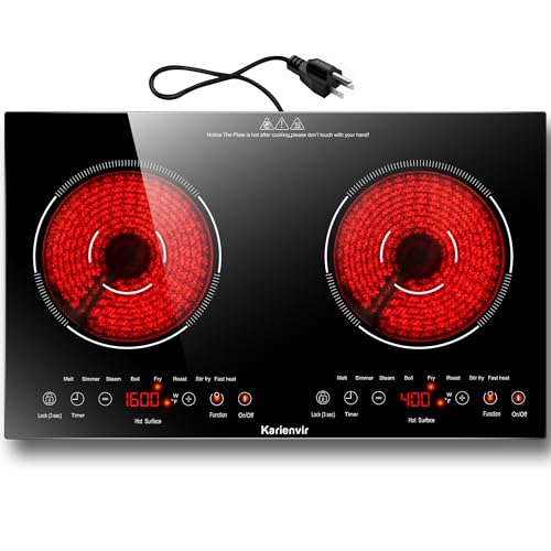 Karienvir 2 Burner Electric Cooktop 110v, 2000W Electric Stove Top Countertop & Built-in, Plug-in Electrics Cooktop 24 Inc...