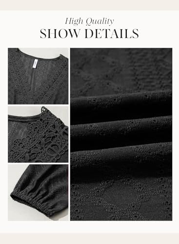Dokotoo Spring Dresses for Women 2026 Elegant Lace Hollow Out Embroidered V Neck Long Sleeve Casual A-Line Swing Mini Dress