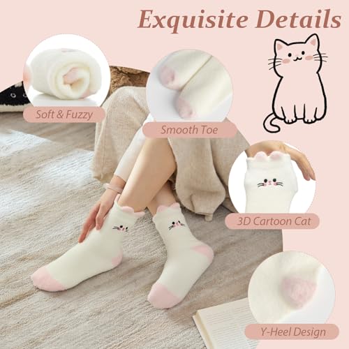 GOEWY 2 Pairs Cat Paw Slippers and Fuzzy Cute Socks Gift Set for Women House Slippers with Memory Foam Warm Cozy Socks