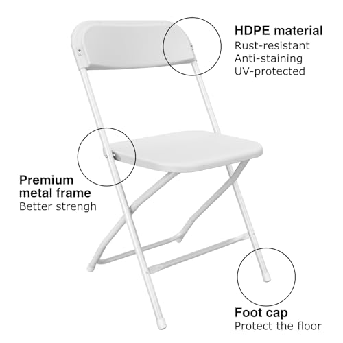 TRINEAR 10 Pack White Folding Chairs, Portable Party Chairs, Plastic Folding Chair,Stackable Commercial Seats with Steel F...