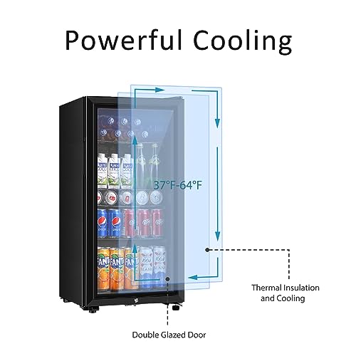 Saeoola Beverage Refrigerator, 3.2 Cu.ft Mini Fridge with Double Glass Door, Cooler for Soda, Beer or Wine for Home, Offic...