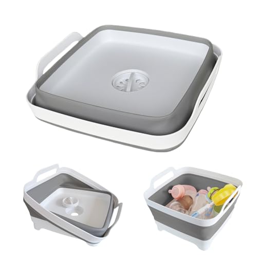 GIMWA Collapsible Wash Basin for Baby Bottles - 2.4 Gallons Portable Wash Bin for RV Camping Sink, Space-Saving Dish Tub (...