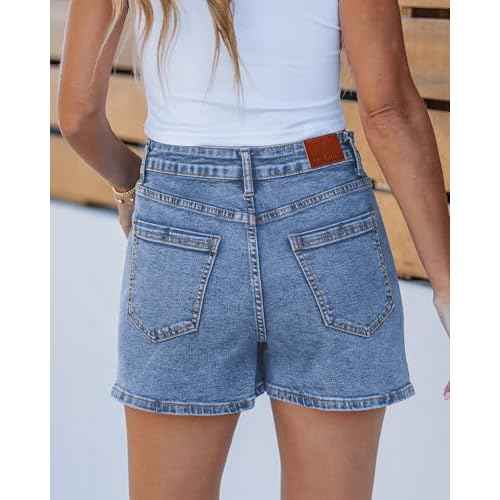 luvamia Jean Skorts for Woman Trendy High Waisted Stretchy Denim Skirt with Shorts Casual Patch Pocket Mini Skort Skirts