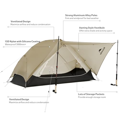 Naturehike Mongar UL 1-2 Person Backpacking Tent,15D Nylon Waterproof Ultralight One Person Two Person Tent with Footprint