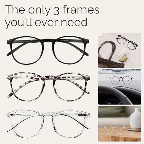 IBOANN Chic & Comfy Blue Light Glasses for Women - 3-Pack Round Frames, Screen-Ready Style with UV Protection Coating
