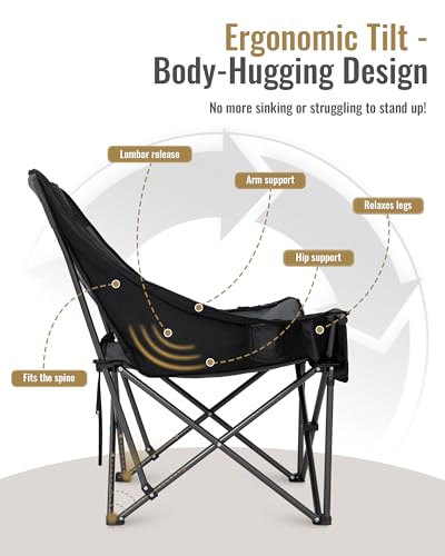 KingCamp Oversized XL Camping Chair, Heavy Duty 500lbs Folding Couch for Adults, Padded Large Comfortable Sofa Seat with C...
