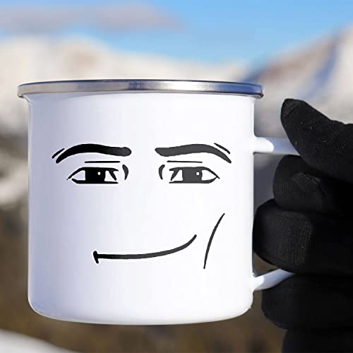 Serious Guy Face Camping Mug - Gamer Mug - Best Idea Gift - 12 oz Enamel Campfire Mugs, Gifts For Friends And Coworkers