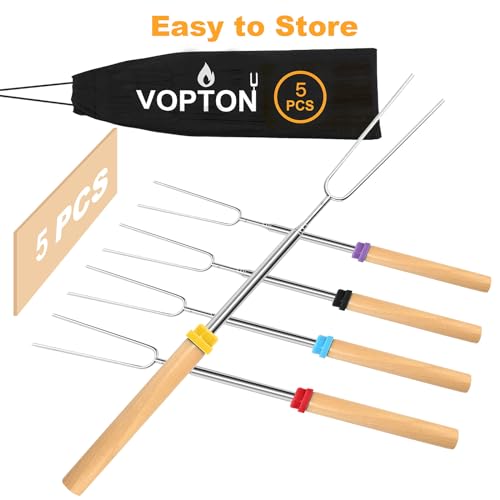 5 Pcs Marshmallow Roasting Sticks for Fire Pit Long 32Inch, Smores Sticks Skewers, Smores Kit for Fire Pit, Premium Telesc...