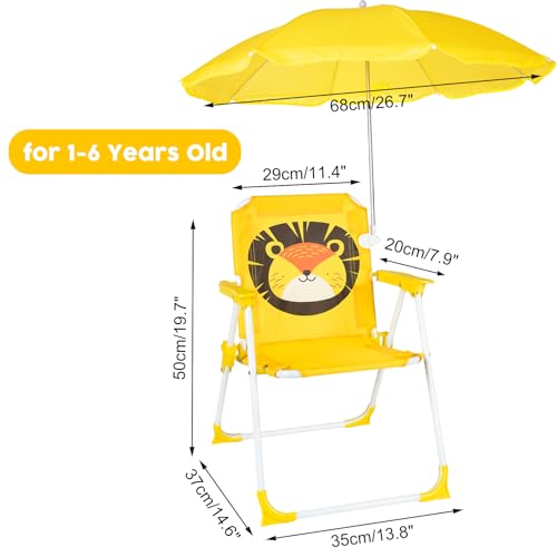 PLULON 2 Pcs Kids Beach Chair with Umbrella Folding Lawn and Camping Chair with Summer Shade for Beach Pool Travel Outdoo...