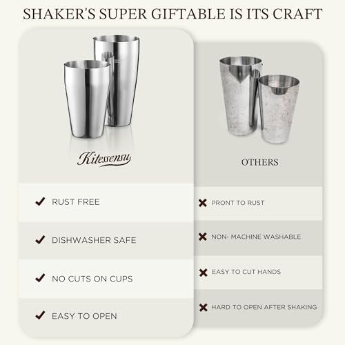 KITESSENSU Cocktail Shaker Set, 2-Piece Boston Shaker Set for Drink Mixing, Premium 18/8 Stainless Steel Martini Shaker fo...