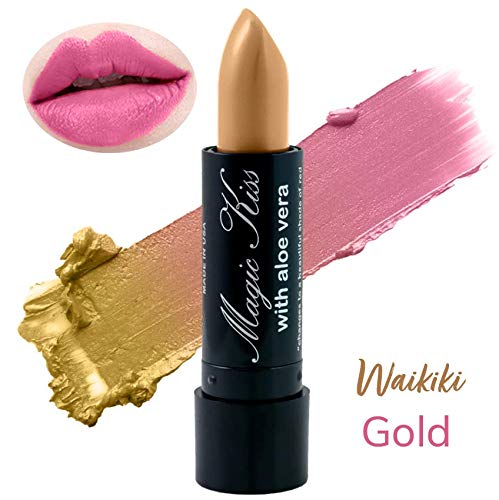 Magic Kiss Pack of 12 Color Changing Aloe Vera Lipstick set, MADE IN USA (Gold)