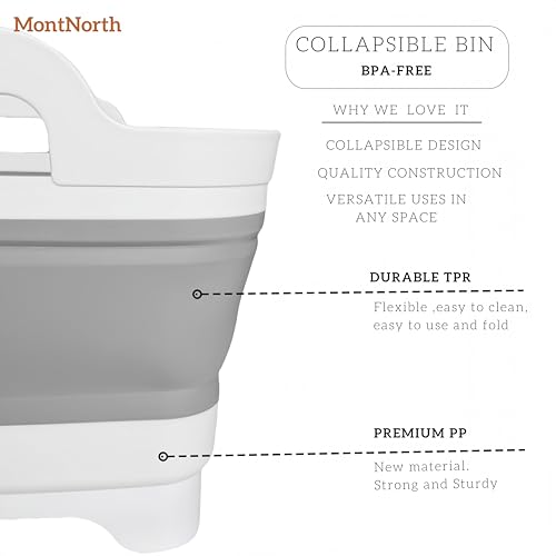 MontNorth Collapsible Wash Basin 9L, Foldable Dish Tub with Drain Plug, Portable Collapsible Dish Basin, Camping Sink for ...