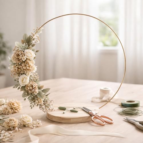 6 Pack Floral Hoop Centerpieces with Stand, 14 Inches Metal Rings for Crafts DIY Centerpieces Table Decoration with 6 Inch...