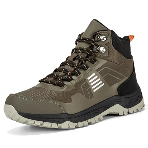 ABXOX Men's Waterproof Hiking Boots - Lightweight Mid Ankle Lace Up, Non-Slip, Sand-Proof Trekking Shoes, Comfortable Rugg...