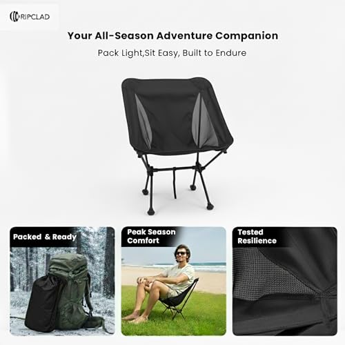 RIPCLAD Ultralight Camping Chair, Folding Backpack Chair with Aluminum Frame, Side Pocket & Anti-Sinking Feet, Supports 33...