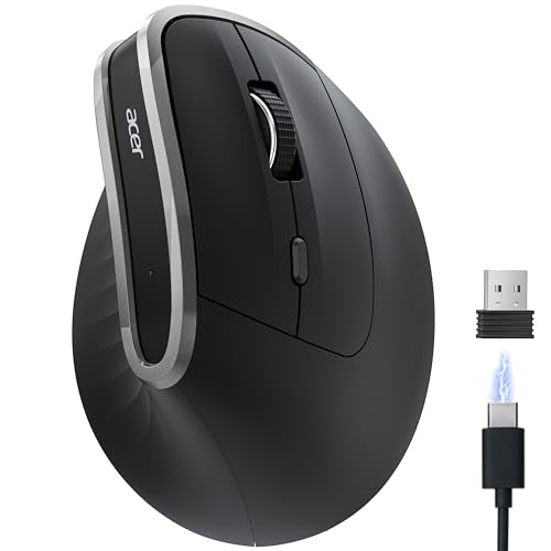 acer Ergonomic Mouse Wireless, Vertical Computer Mouse for Office, Ergo Mice Rechargeable for Right Hand, 2.4GHz USB Recei...
