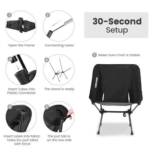 CAMEL CROWN Portable Camping Chair Folding Compact Lawn Lightweight Backpacking Chair with Carry Bag for Outdoor Hiking Be...