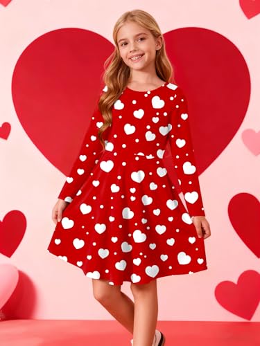 VVNTY Valentines Dress for Girls: Cute Heart Dresses Girl A Line Casual Holiday Dress 5-12 Years