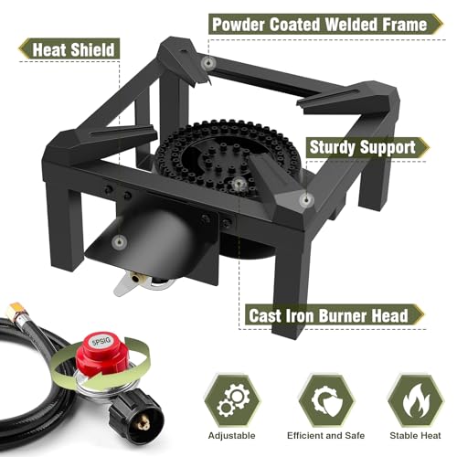 BESTFIRE Propane Burner,100,000 BTUs High Pressure Single Propane Stove with 4.1ft Adjustable Hose with Regulator,Gas Stov...