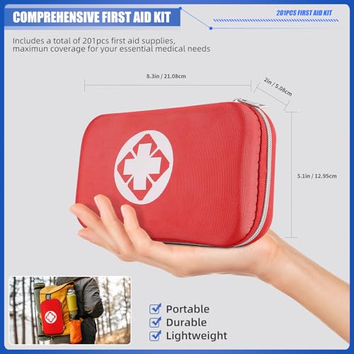 Mini Travel First Aid Kit, Emergency Kit with 201PCS First Aid Supplies and Waterproof Compact Bag, Survival Medical Kit f...