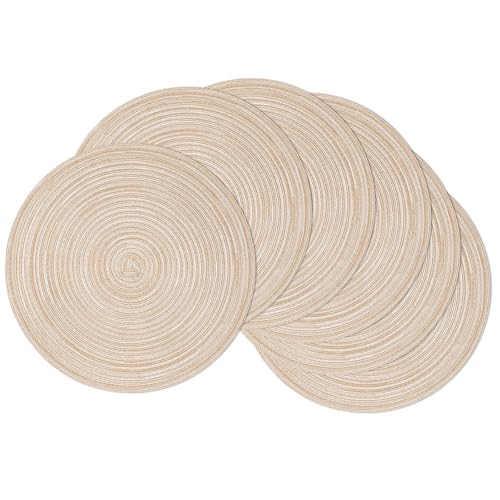 SHACOS 15 inch Round Braided Placemats Set of 6 Cotton Polyester Place Mats Non Slip Heat Resistant Washable Table Mats fo...