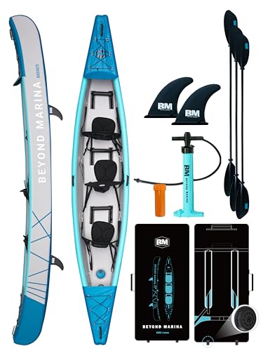 BEYOND MARINA Inflatable Kayak 1 & 2 & 3 Person Adult- Full Drop Stitch Kayak with Aluminum Paddles, Seats, Footrests, Pum...
