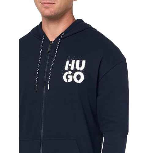 HUGO mens Stacked Logo Cotton Blend Zip Up Hooded Sweatshirt