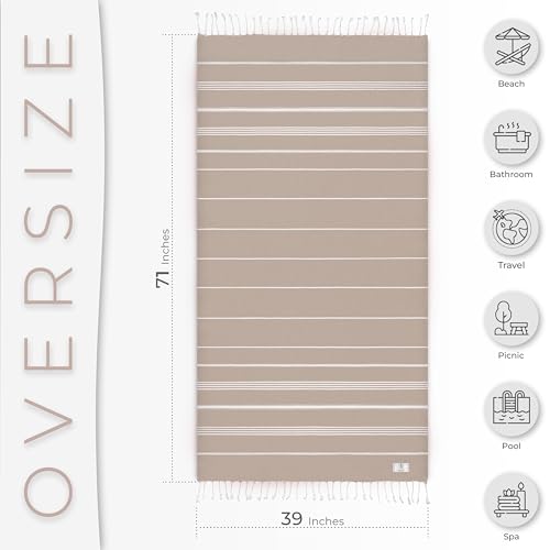 Ossano Turkish Beach Towel Absorbent & Quick Dry Oversized (39" x 71") - Decorative, Versatile and Functional as Yoga Mat,...
