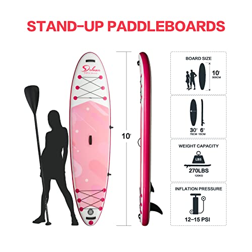 Inflatable Stand Up Paddle Board – Simple Deluxe Premium SUP for All Skill Levels, Pink Paddle Boards for Adults & Youth, ...
