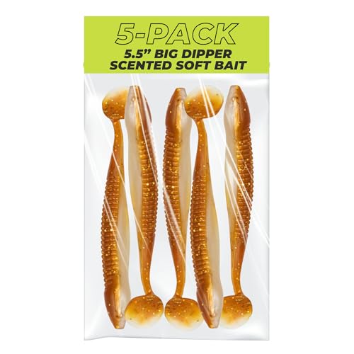 Charlie's Worms Big Dipper Scented Soft Bait for Freshwater & Saltwater Fishing, Paddle Tail Swimbait Lures, Plastic Minno...
