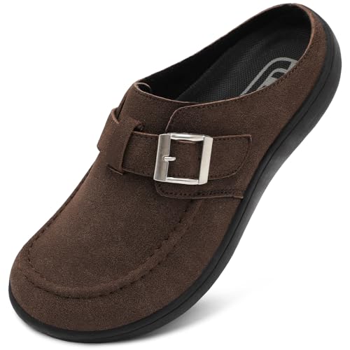 JOINFREE Womens Wide Suede Clogs Zero Drop Potato Shoes Diabetic Mules for Swollen Edema Comfort Slip on Clog Slippers wit...