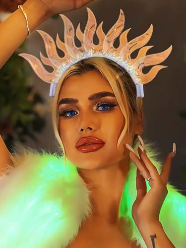 Sixexey Light Up Headband Fire Crown Hair Band LED Flame Headpiece Party Rave Hair Accessories for Women