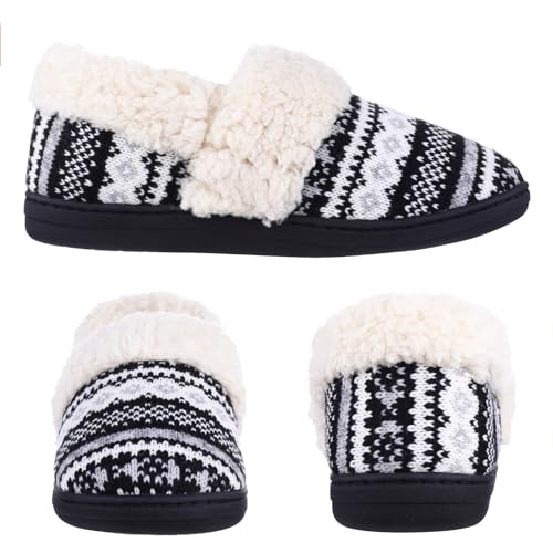 Evshine Women's Fuzzy Memory Foam Slippers, Closed Back Knit Bedroom Slippers, Slip-On Warm House Shoes for Indoor & Outdo...